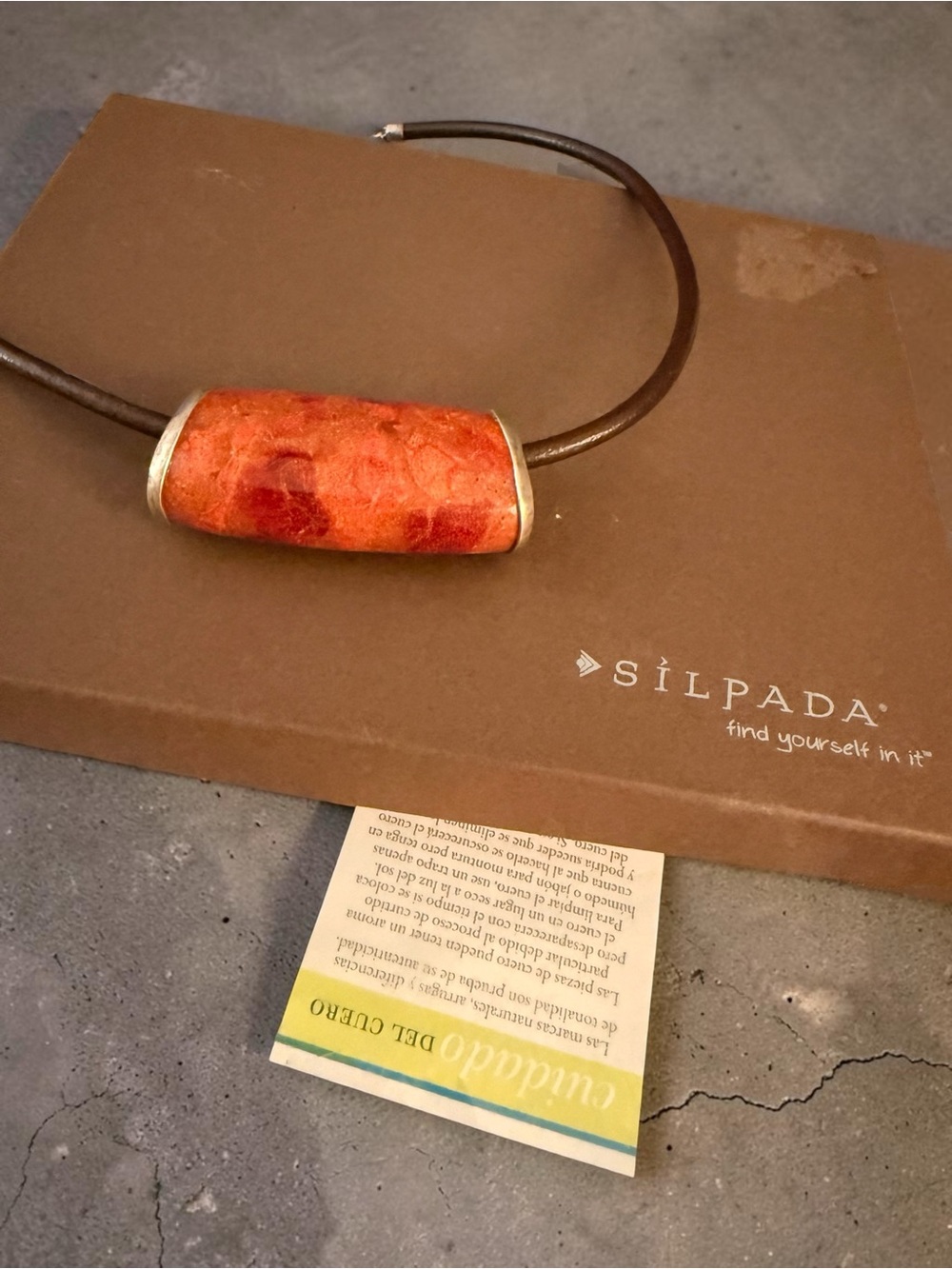 Silpada Genuine Red Sponge Coral Pendant Necklace | Brown Genuine Leather Cord - Picture 6 of 6